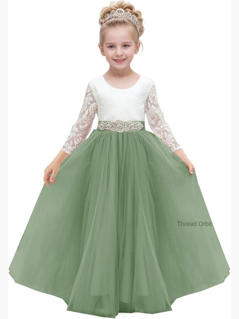Lace V-Back Flower Girl Tutu Princess Party Dress with Satin Sash - Picture 1 of 3